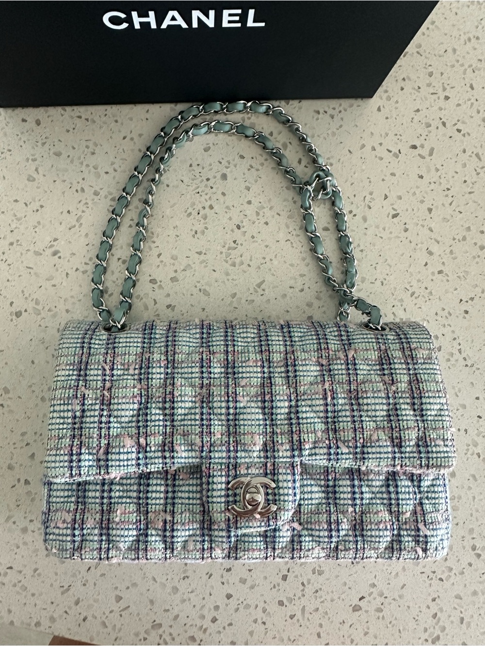Authentic Chanel Medium Classic Double Flap in Rare Lesage Fantasy Tweed w Box